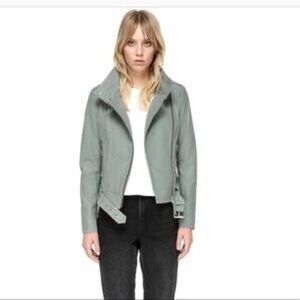 Mackage Hania Green Sage Leather Moto Biker Sports Jacket Size XXS